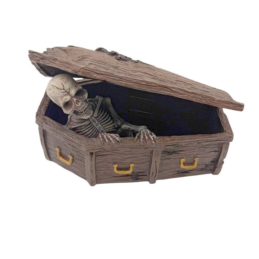 Vintage Halloween Resin Skeleton Rising Coffin Horror Prop Gothic‎ Decor 9.5"